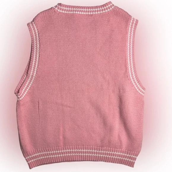 Cottagecore Barbiecore Cable Knit Pink Sweater Vest - Picture 2 of 4